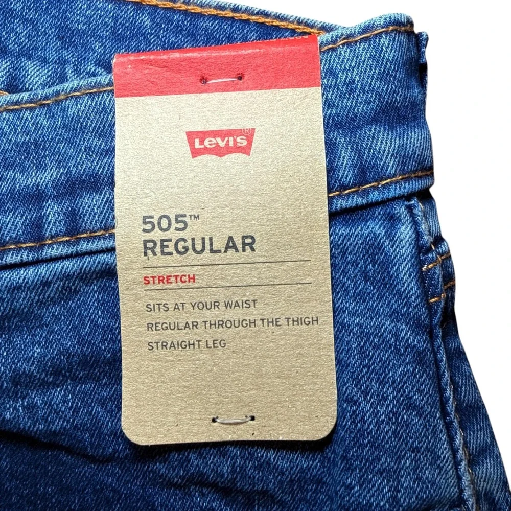 Levis 505 Regular Fit Stretch Jeans Mens 44x32 Blue Straight Leg Denim 005051454